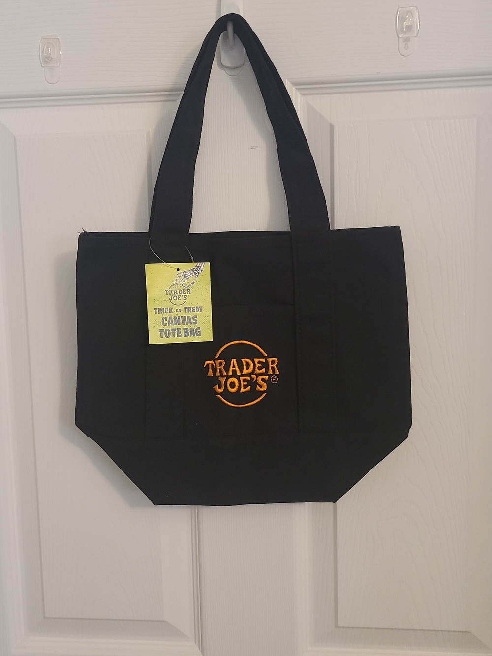 Trader Joe's Black Canvas Tote Bag with Orange Logo